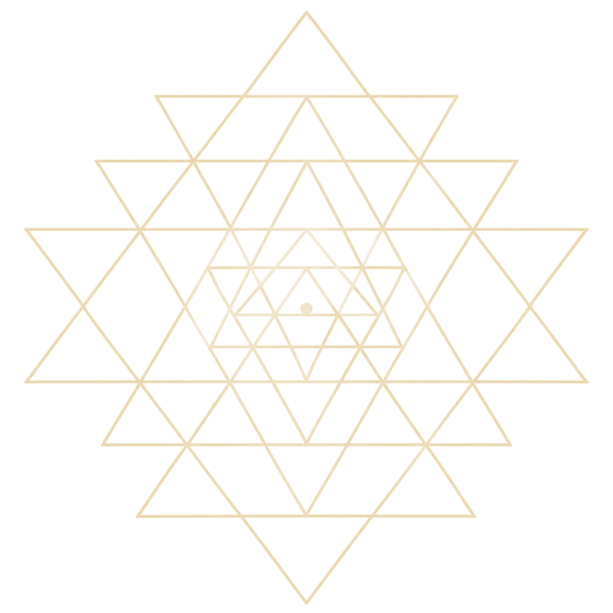 A Sri Yantra — interlocking triangles radiating from a single point at the center.